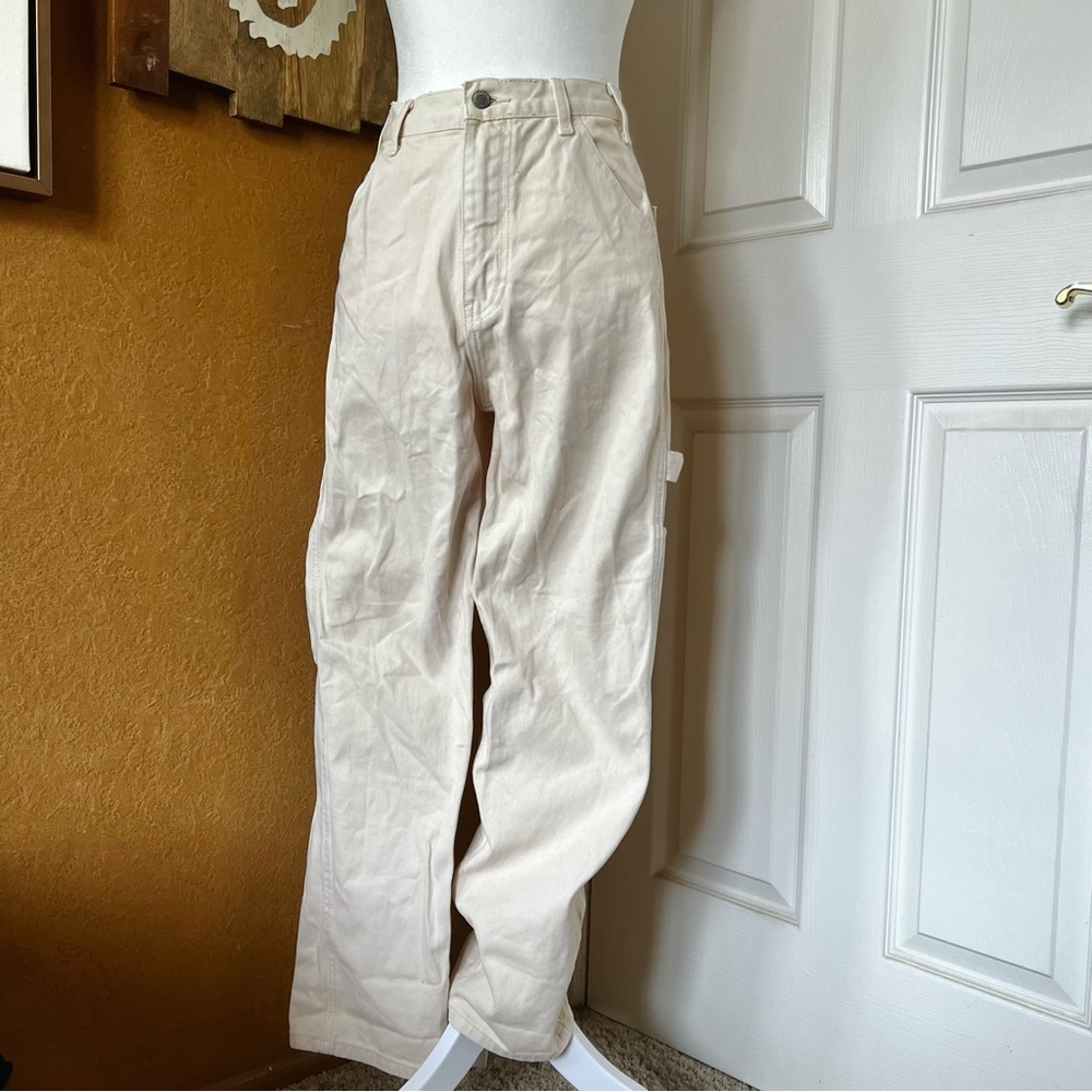Brandy Melville Small Milla Cargo Carpenter Pants Beige Tan Cream - Picture 2 of 8